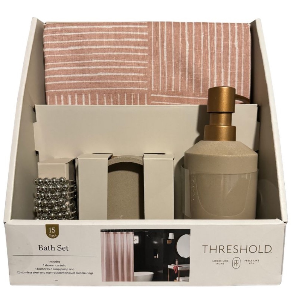 Boho 15 Piece Bathroom Set Grid Lines Rust Color Threshold Brand